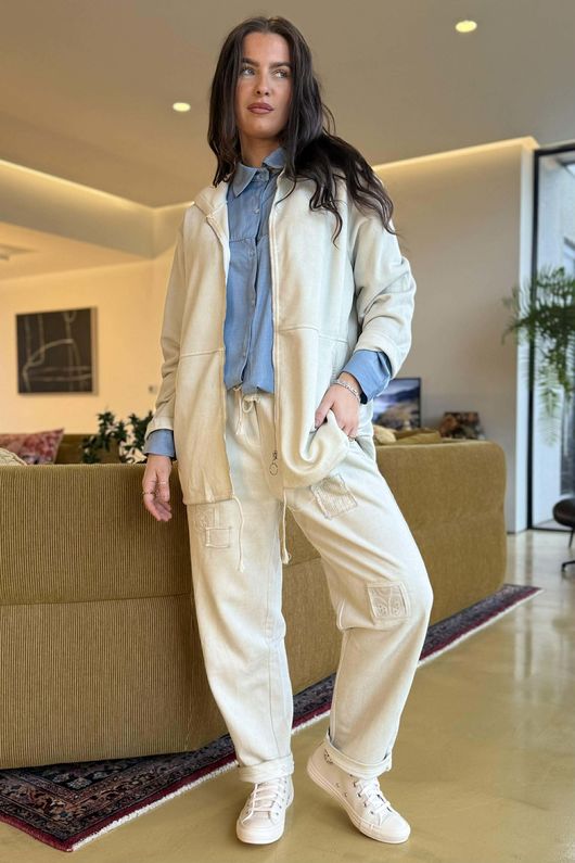 Anine Soft Touch Seam Pocket Hoodie Washed Stone **